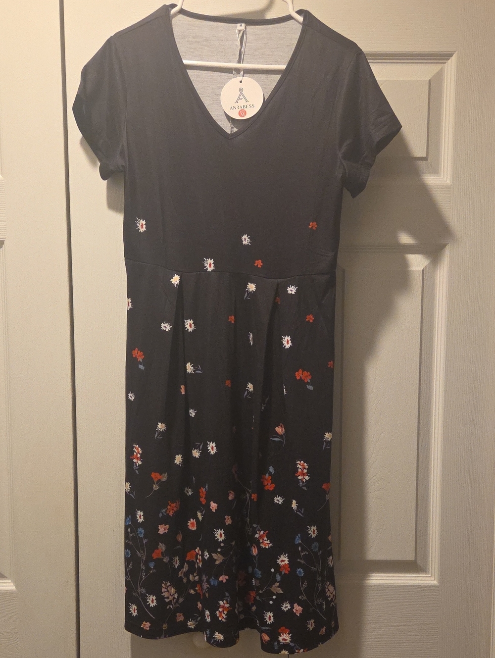 A New Day Black V-Neck Midi Dress with Red & White Floral Print